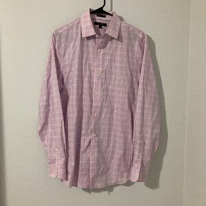Banana Republic Mens Shirt Size M Pink Plaid Grant Fit Button Up Cotton Stretch